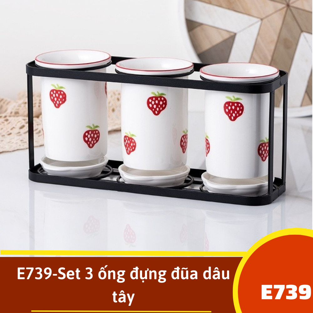 E739-Set 3 ống đựng đũa dâu tây
