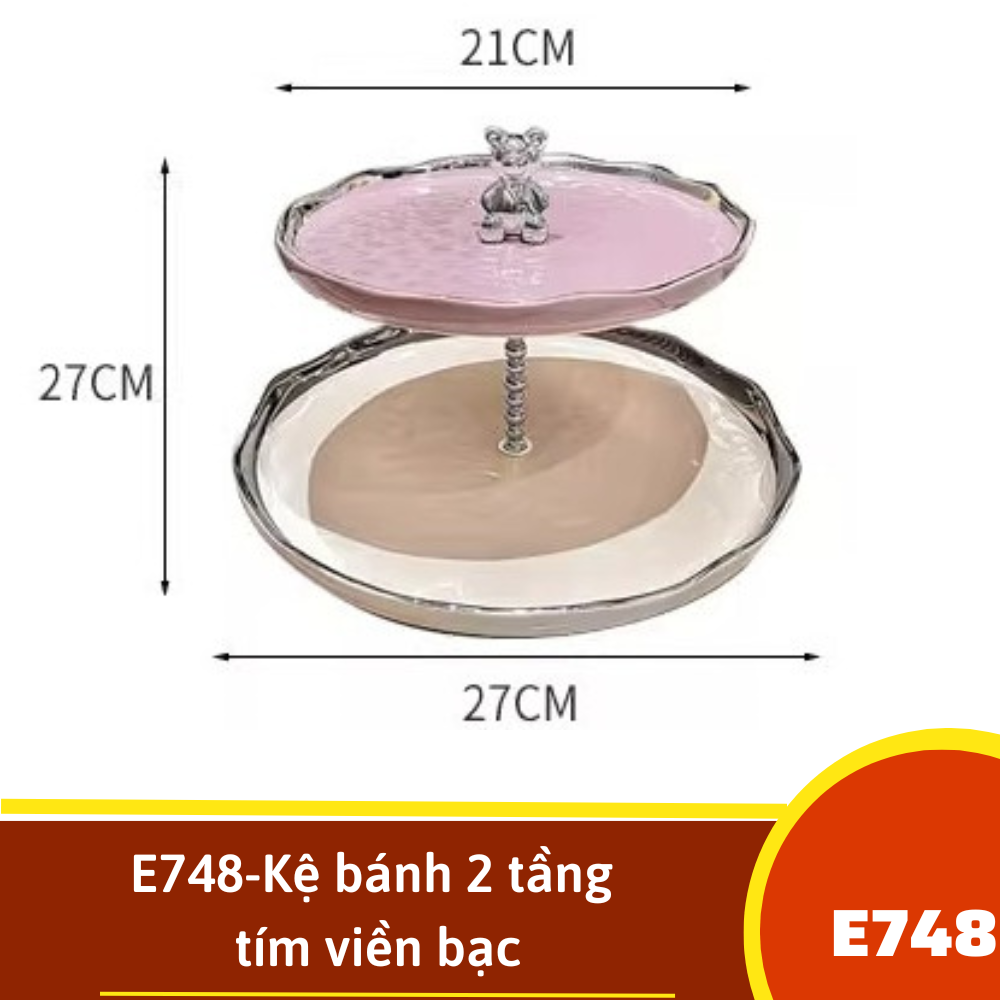 E748-Kệ bánh 2 tầng tím viền bạc