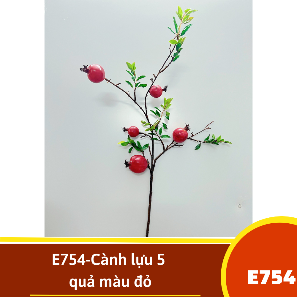 E754-Cành lựu 5 quả màu đỏ
