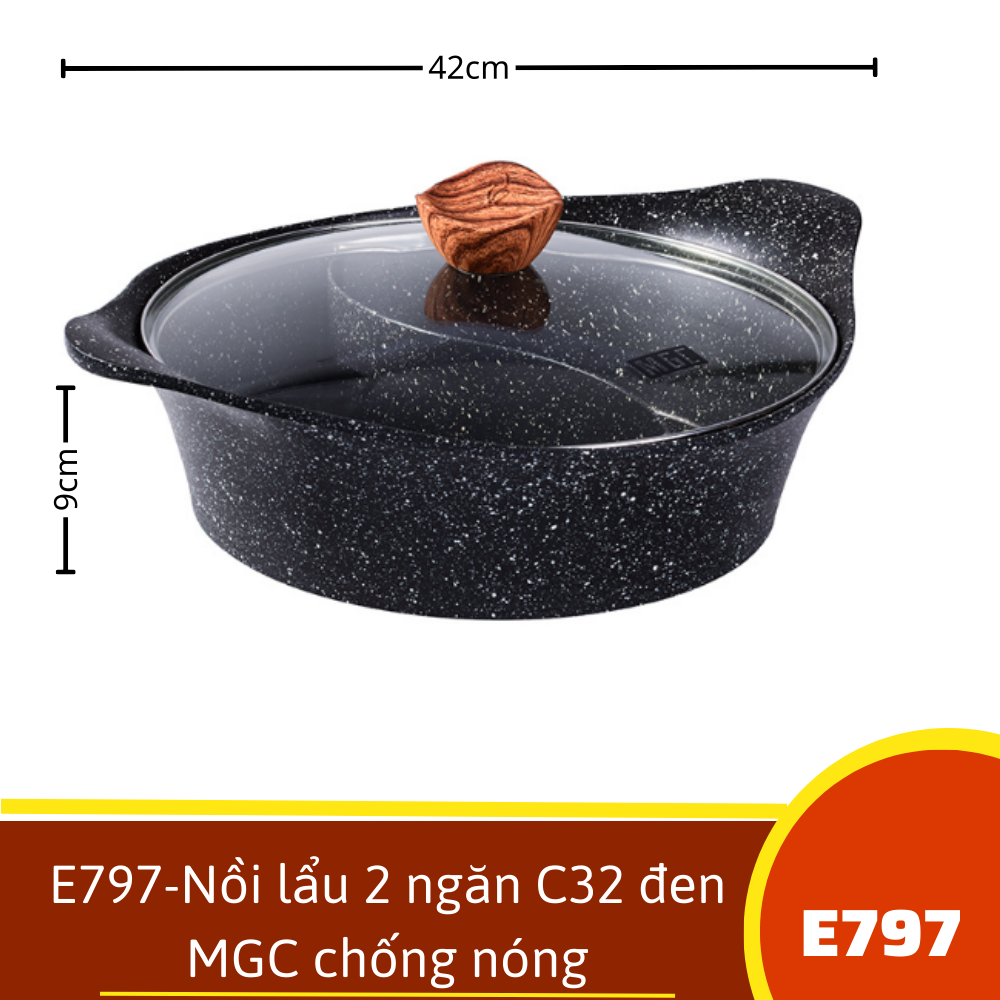 E797-Nồi lẩu 2 ngăn C32 đen MGC