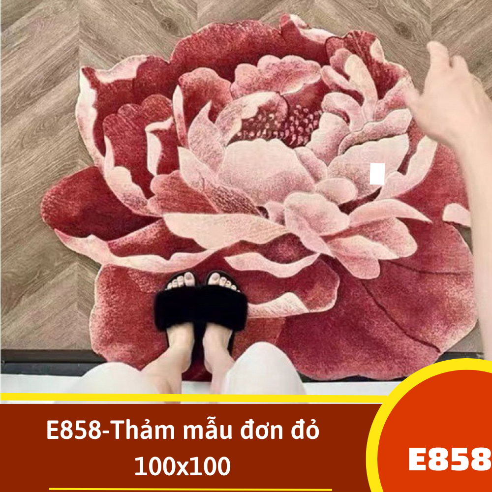 E858-Thảm mẫu đơn đỏ 100x100