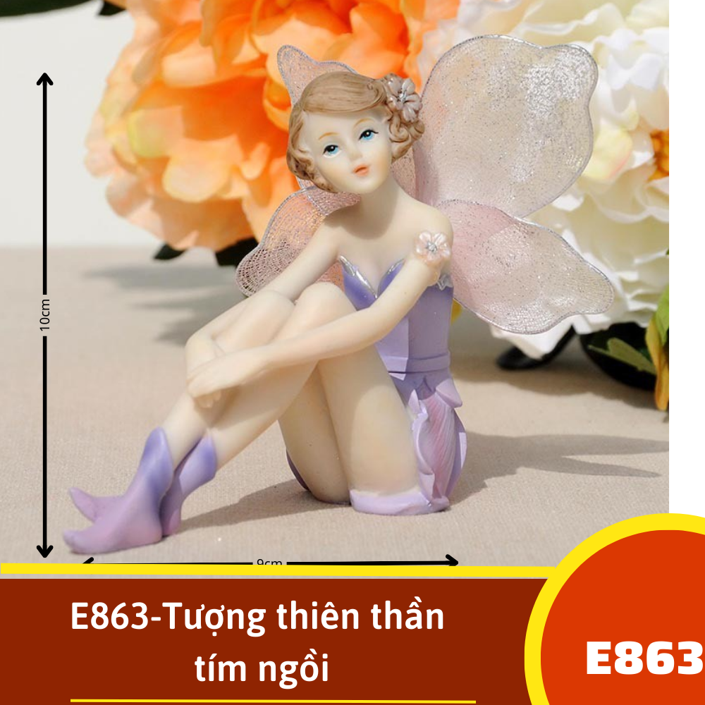 E863-Tượng thiên thần tím ngồi