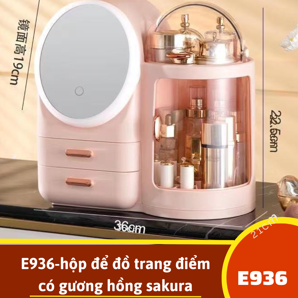 E936-hộp để đồ trang điểm có gương hồng sakura
