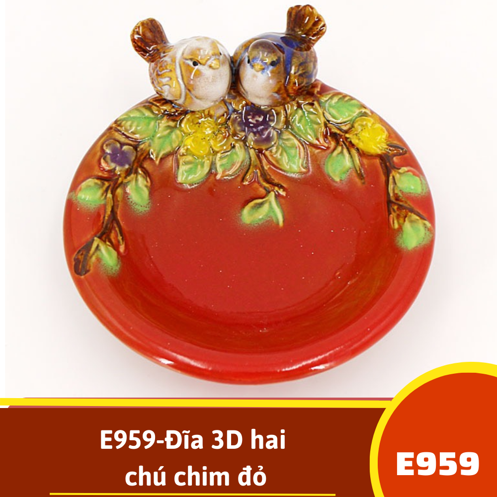 E959-Đĩa 3D hai chú chim đỏ