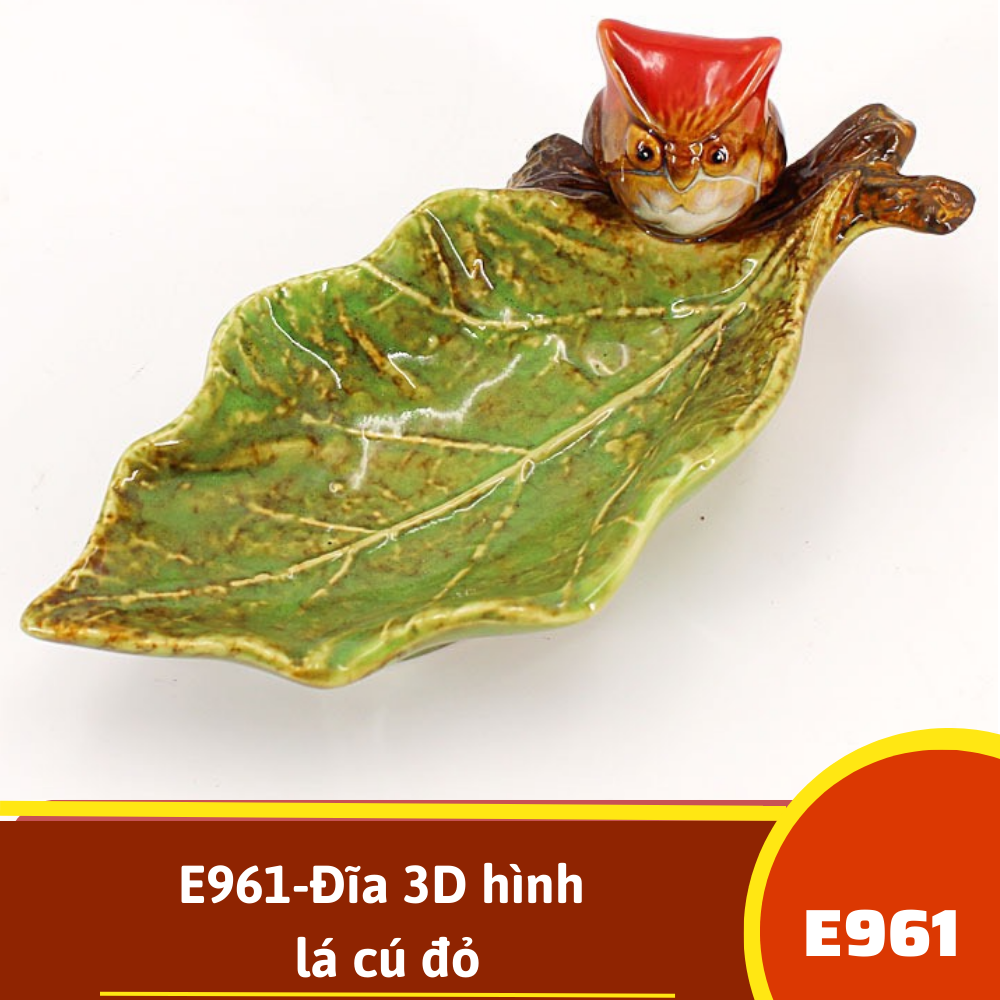E961-Đĩa 3D hình lá cú đỏ