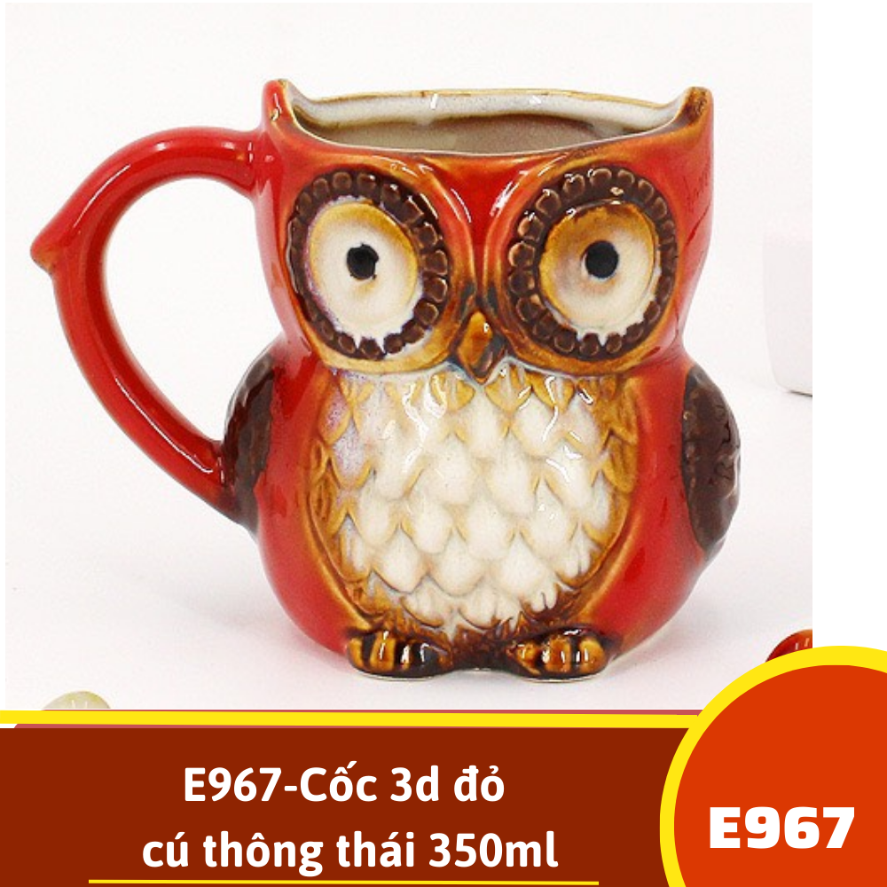 E967-Cốc 3d đỏ cú thông thái 350ml