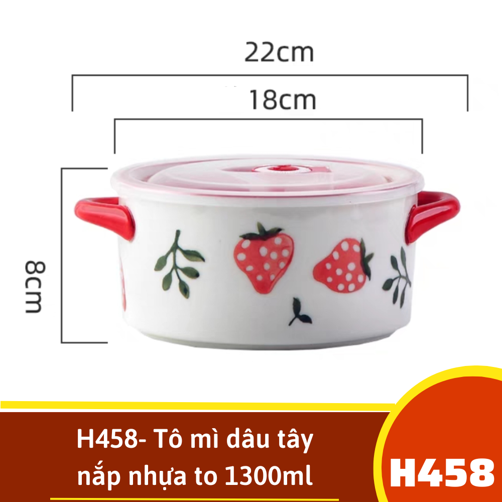 H458- Tô mì dâu tây nắp nhựa to