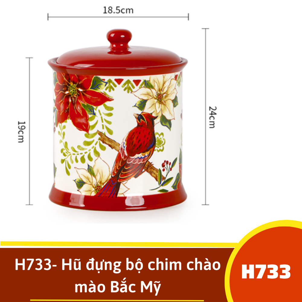 H733- Hũ đựng bộ chim chào mào Bắc Mỹ
