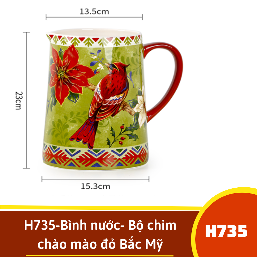 H735-Bình nước- Bộ chim chào mào đỏ Bắc Mỹ