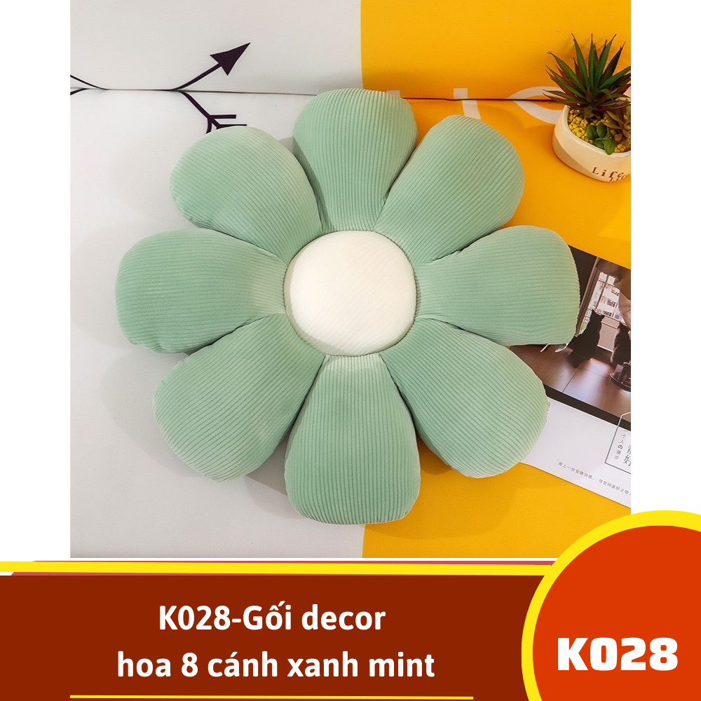 K028-Gối decor hoa 8 cánh xanh mint
