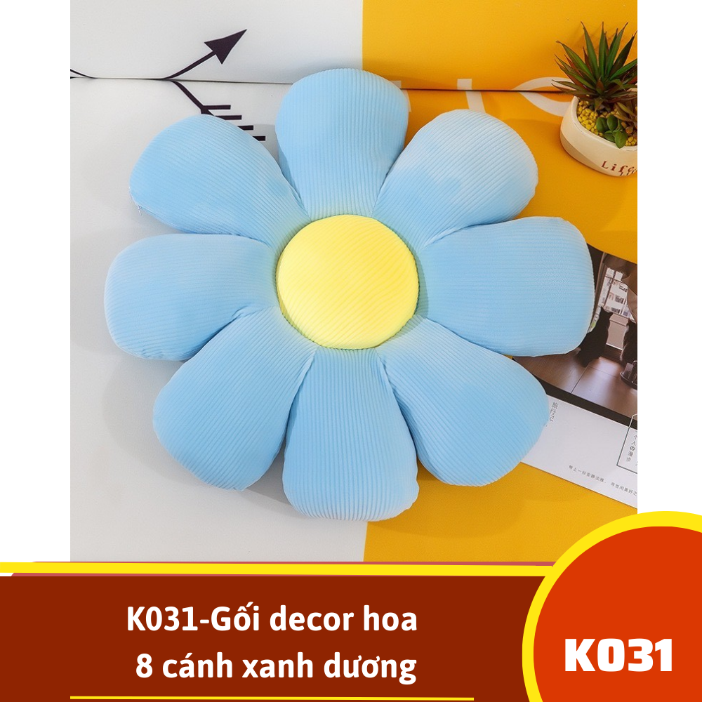 K031-Gối decor hoa 8 cánh xanh dương
