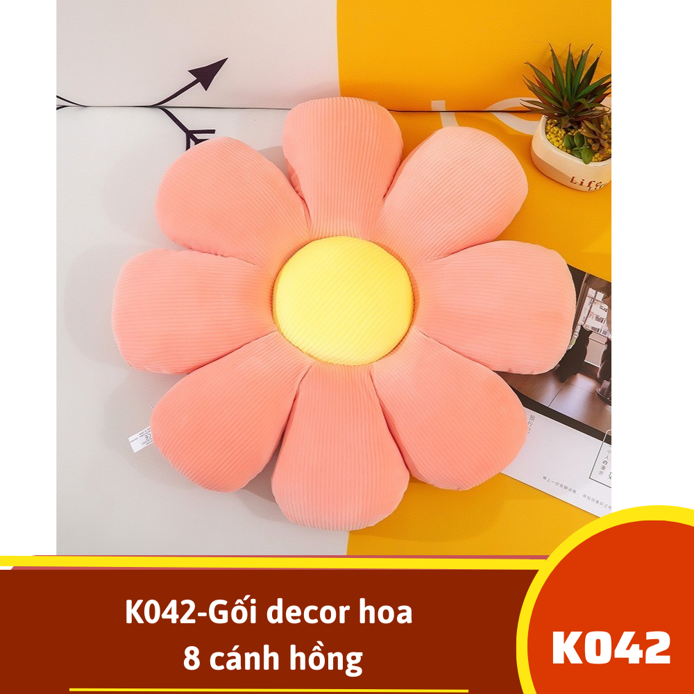 K042-Gối decor hoa 8 cánh hồng