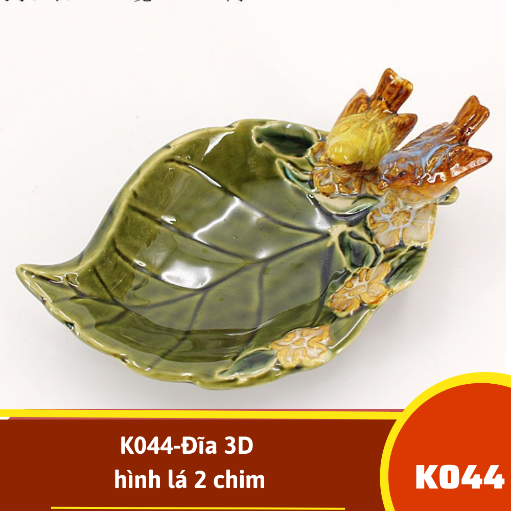 K044-Đĩa 3D hình lá 2 chim