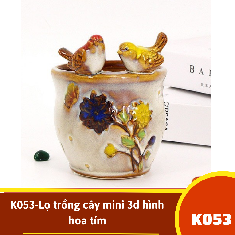 K053-Lọ trồng cây mini 3d hình hoa tím