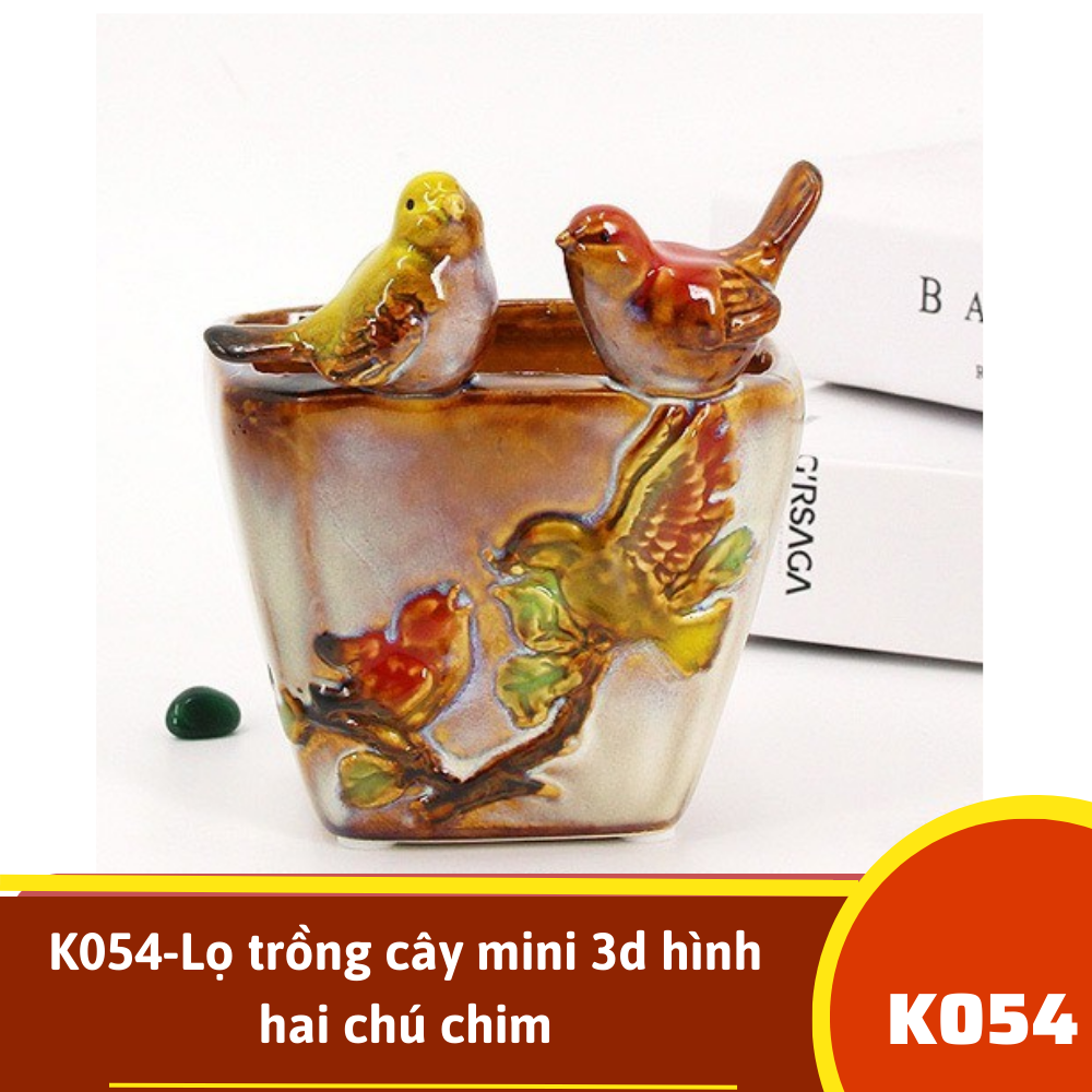 K054-Lọ trồng cây mini 3d hình hai chú chim