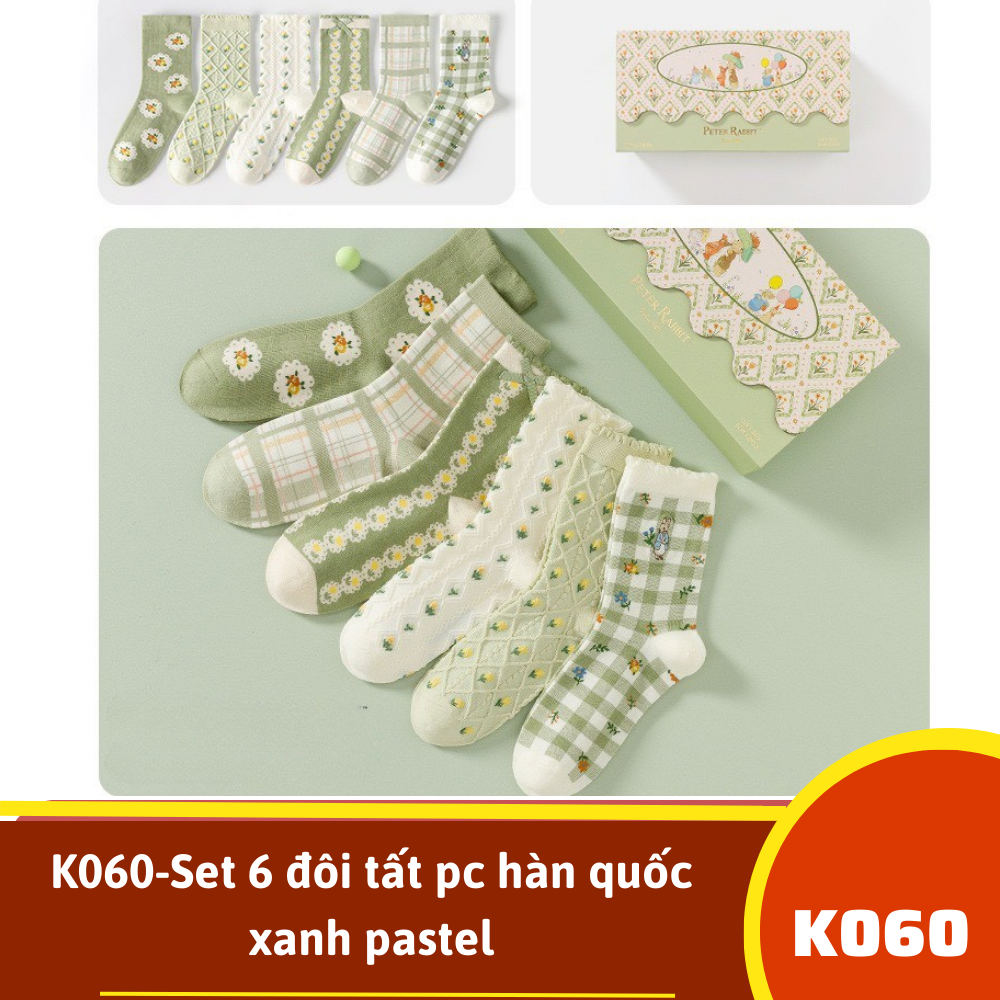 K060-Set 6 đôi tất pc hàn quốc xanh pastel