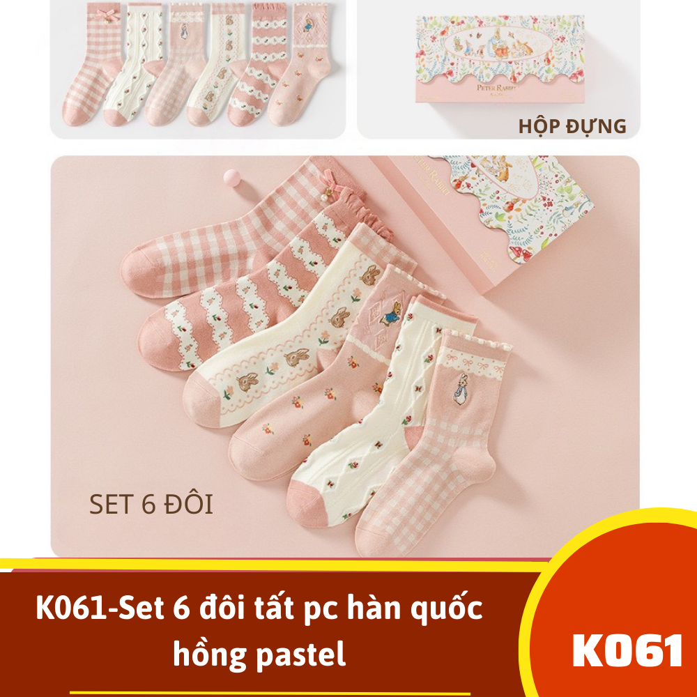 K061-Set 6 đôi tất pc hàn quốc hồng pastel