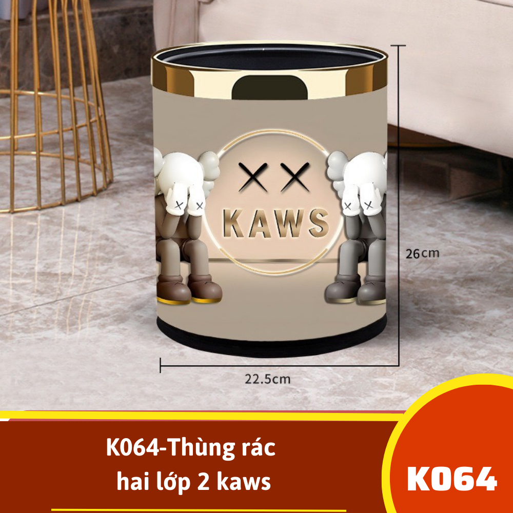 K064-Thùng rác hai lớp 2 kaws