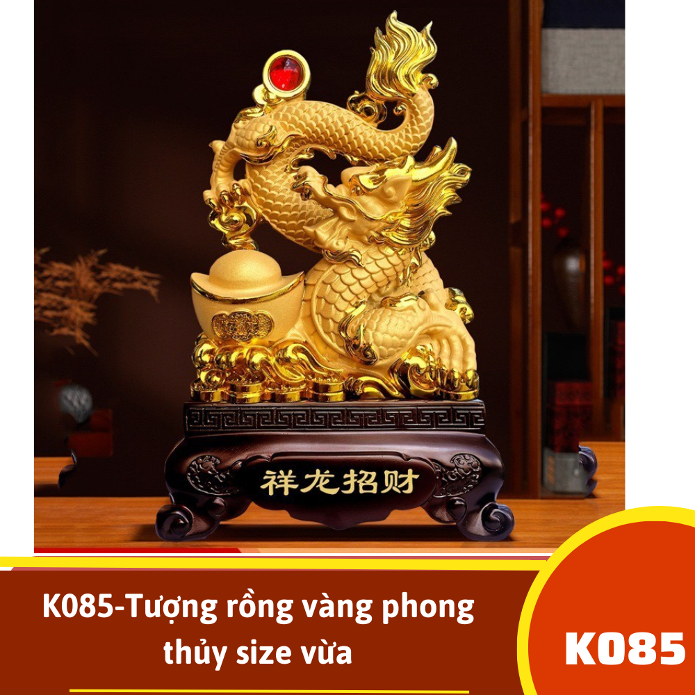 K085-Tượng rồng vàng phong thủy size vừa