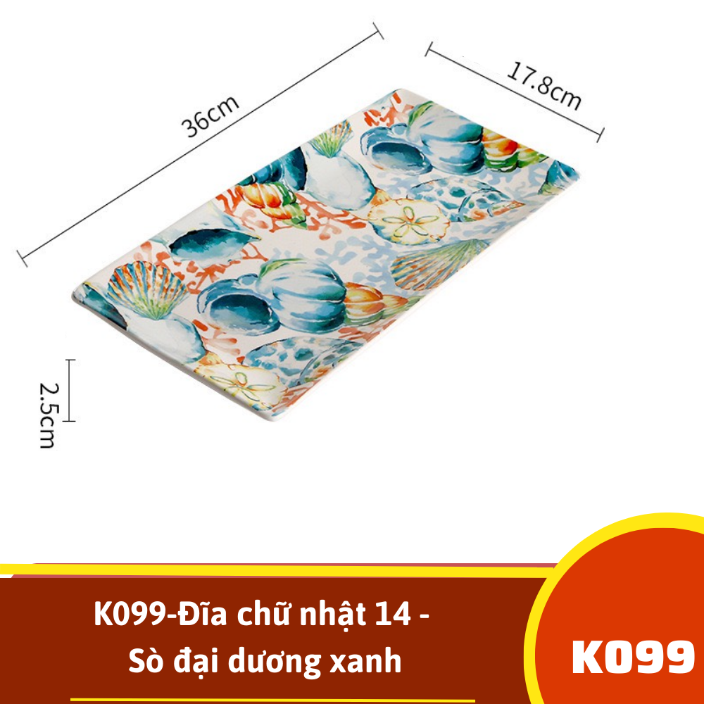 K099-Đĩa chữ nhật 14 - Sò đại dương xanh