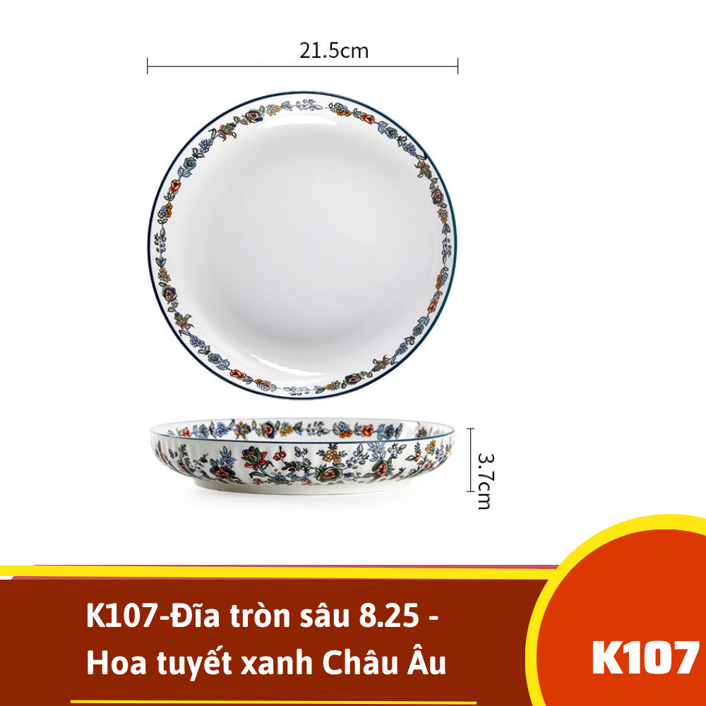 K107-Đĩa tròn sâu 8.25 - Hoa tuyết xanh Châu Âu