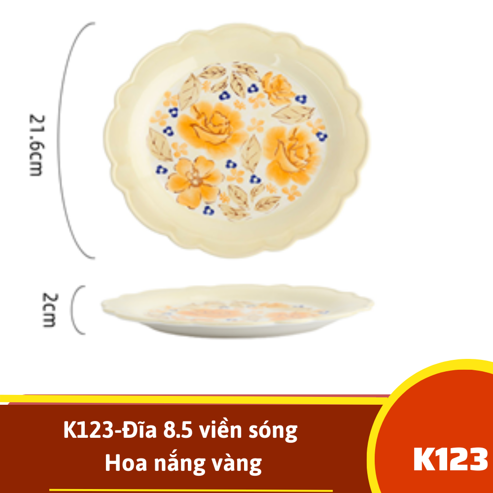 K123-Đĩa 8.5 viền sóng -Hoa nắng vàng
