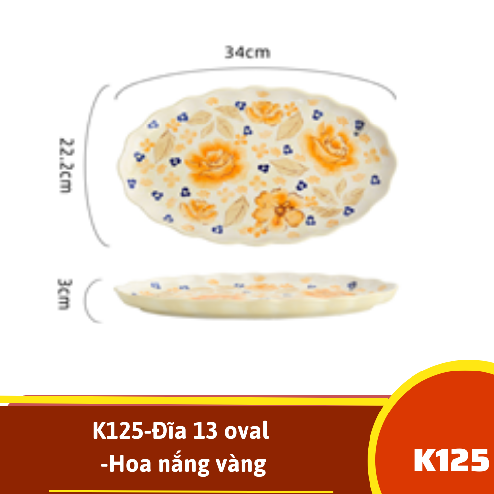 K125-Đĩa 13 oval -Hoa nắng vàng