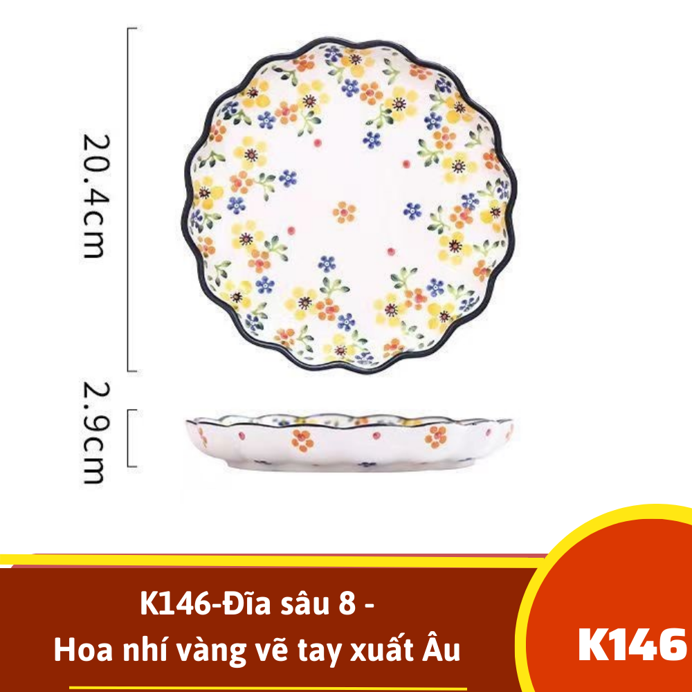 K146-Đĩa sâu 8 - Hoa nhí vàng vẽ tay xuất Âu