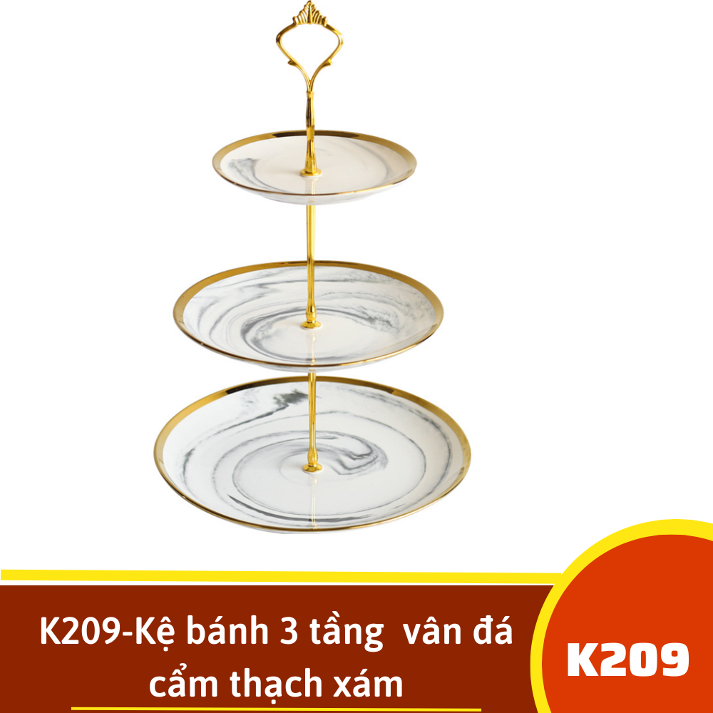K209-Kệ bánh 3 tầng  vân đá cẩm thạch xám