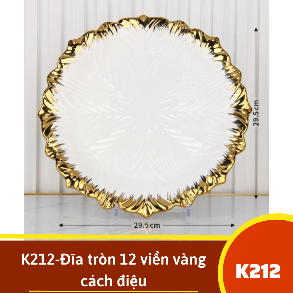 K212-Đĩa tròn 12 viền vàng cách điệu