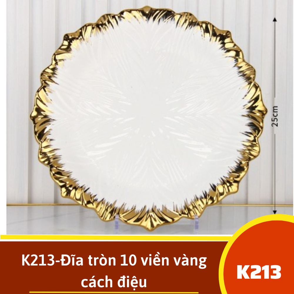 K213-Đĩa tròn 10 viền vàng cách điệu