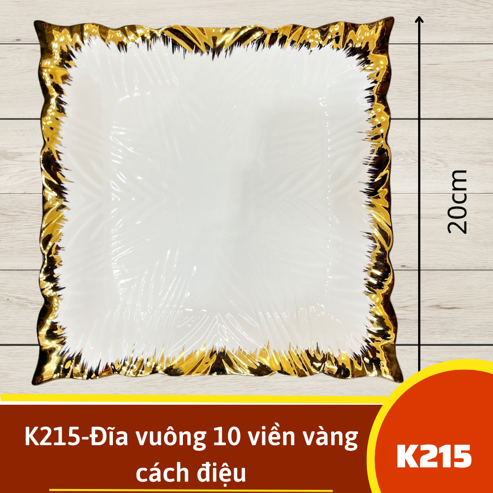 K215-Đĩa vuông 10 viền vàng cách điệu