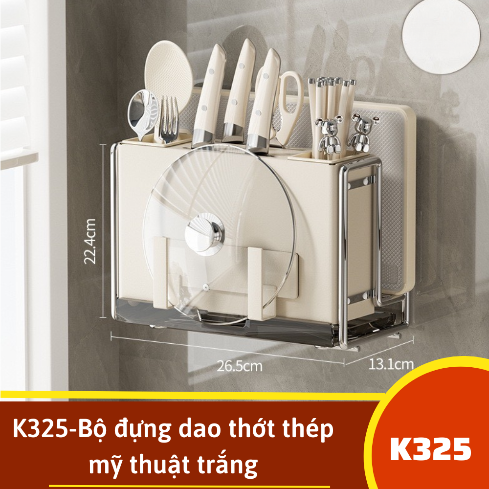 K325-Bộ đựng dao thớt thép mỹ thuật trắng
