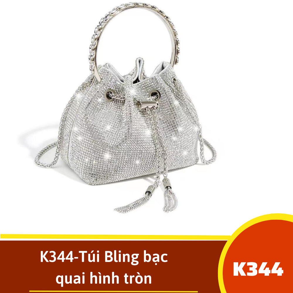 K344-Túi Bling bạc quai hình tròn