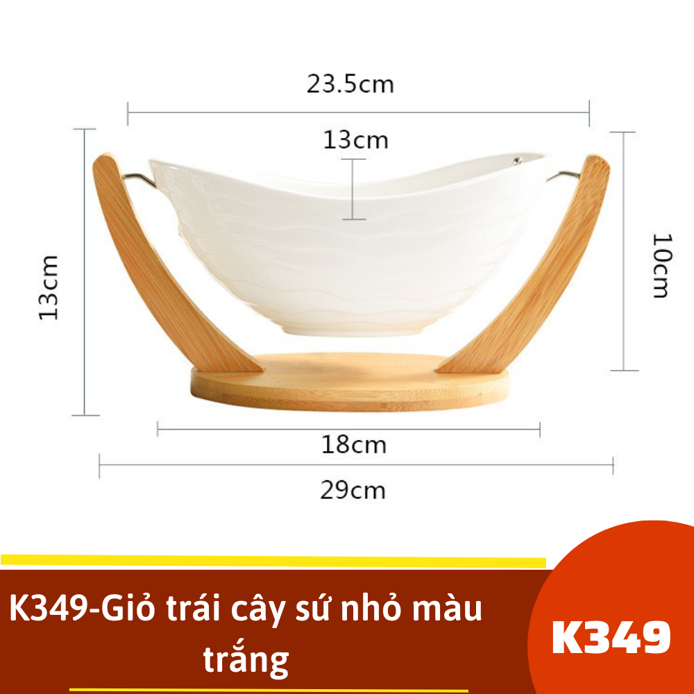 K349-Giỏ trái cây sứ nhỏ màu trắng