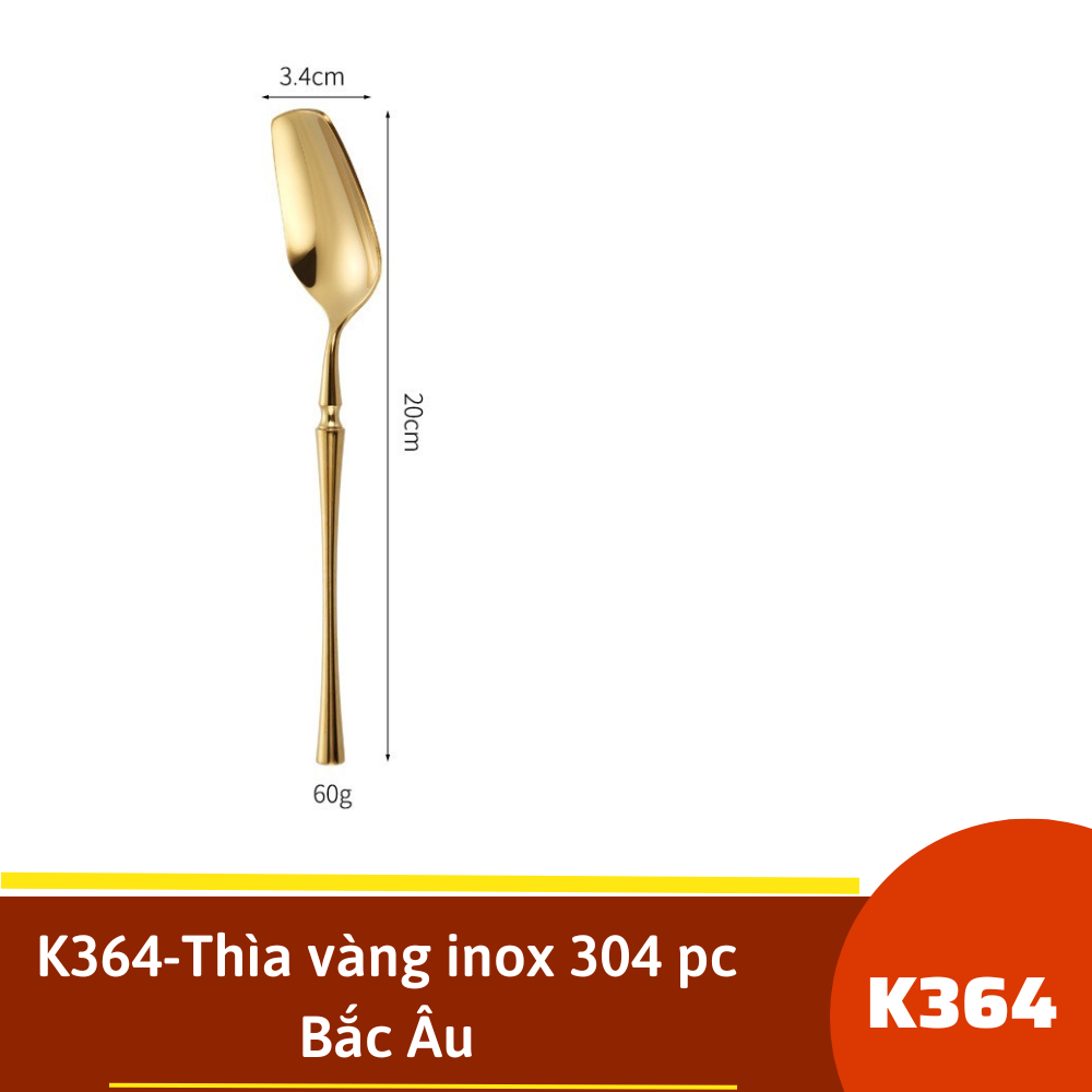 K364-Thìa vàng inox 304 pc Bắc Âu