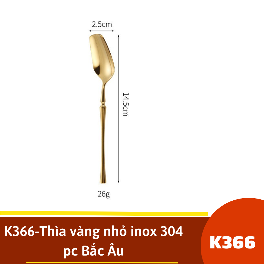 K366-Thìa vàng nhỏ inox 304 pc Bắc Âu