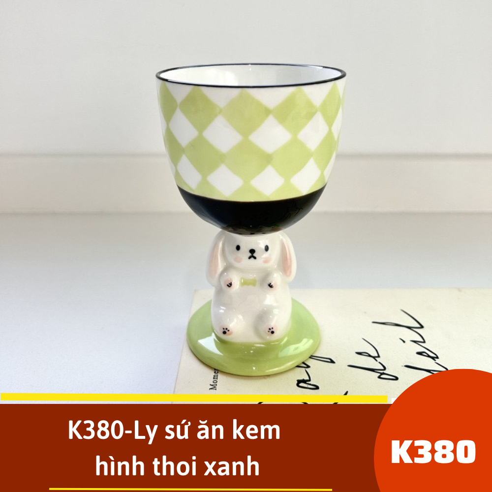 K380-Ly sứ ăn kem hình thoi xanh