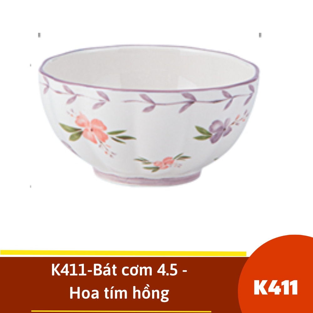 K411-Bát cơm 4.5 - Hoa tím hồng