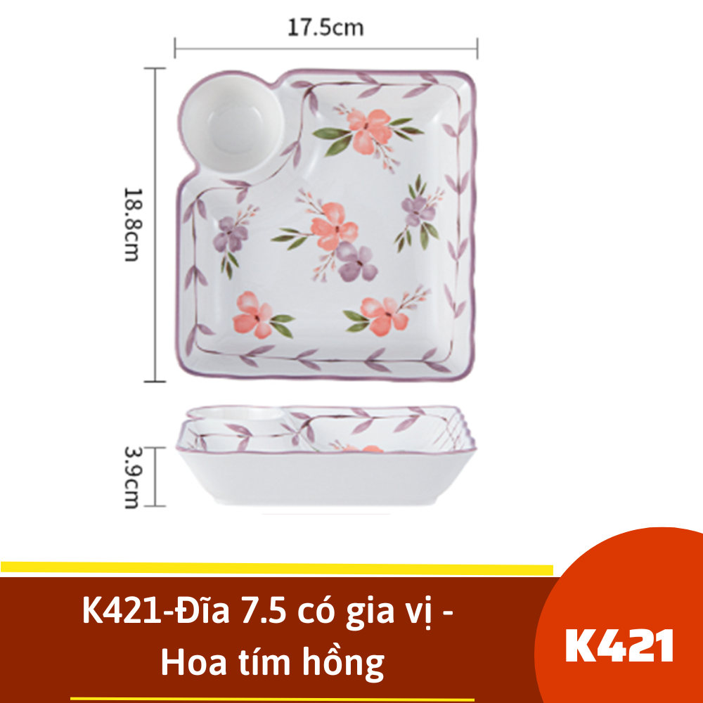 K421-Đĩa 7.5 có gia vị - Hoa tím hồng