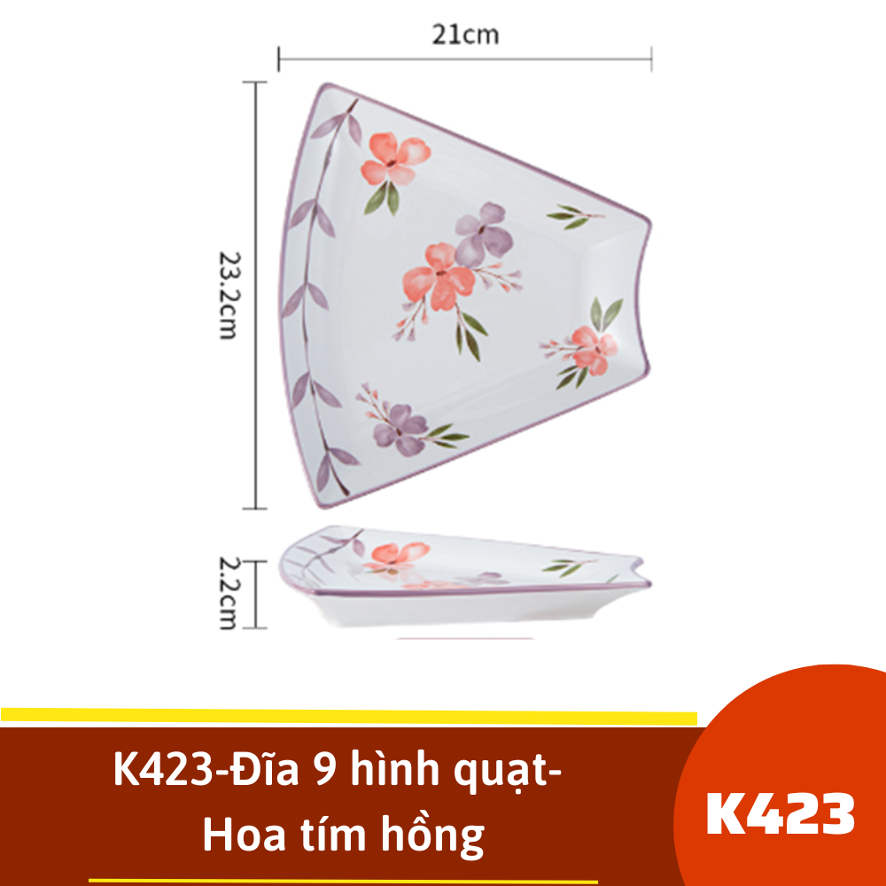 K423-Đĩa 9 hình quạt- Hoa tím hồng