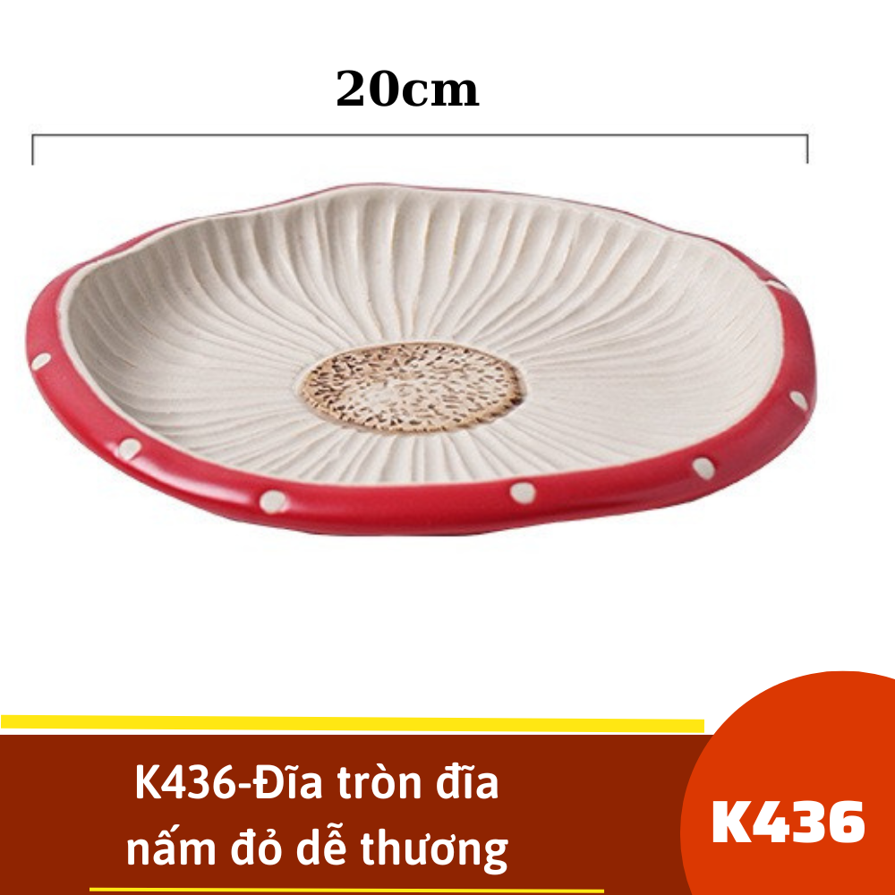 K436-Đĩa tròn đĩa nấm đỏ dễ thương
