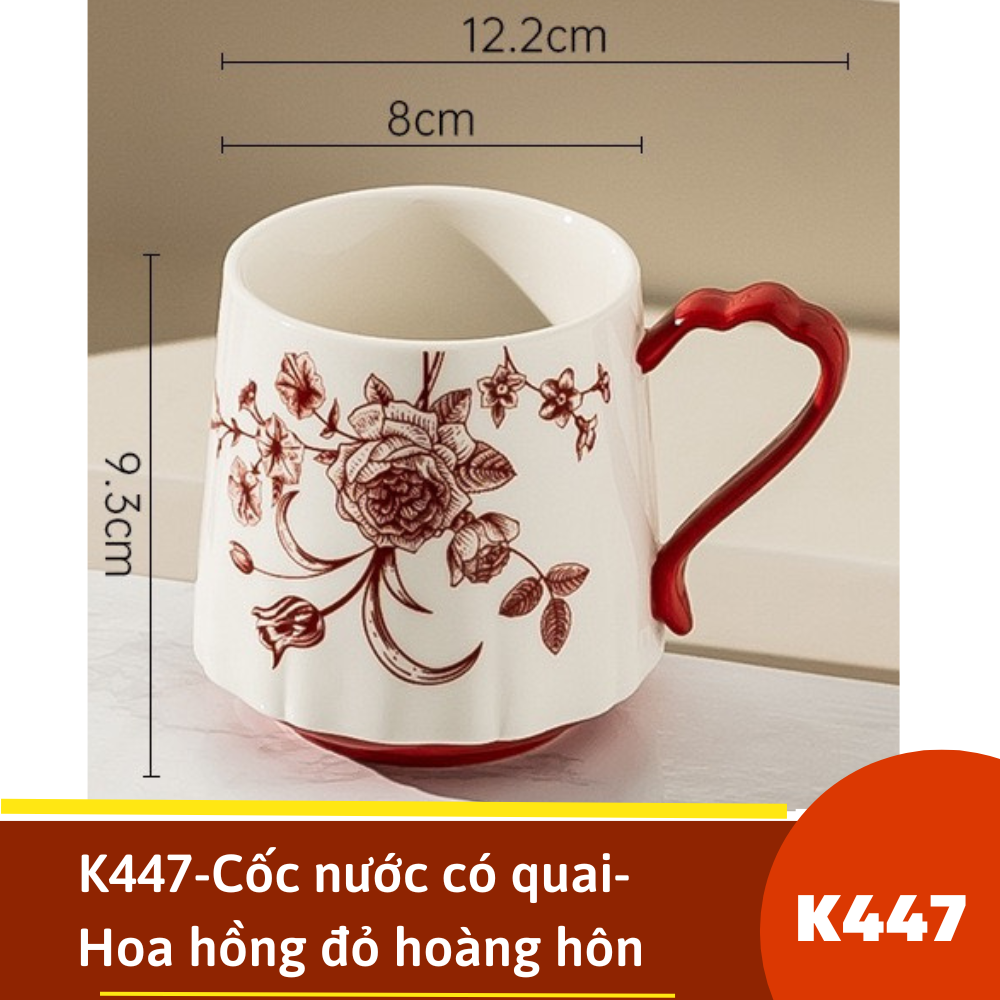 K447-Cốc nước có quai- Hoa hồng đỏ hoàng hôn
