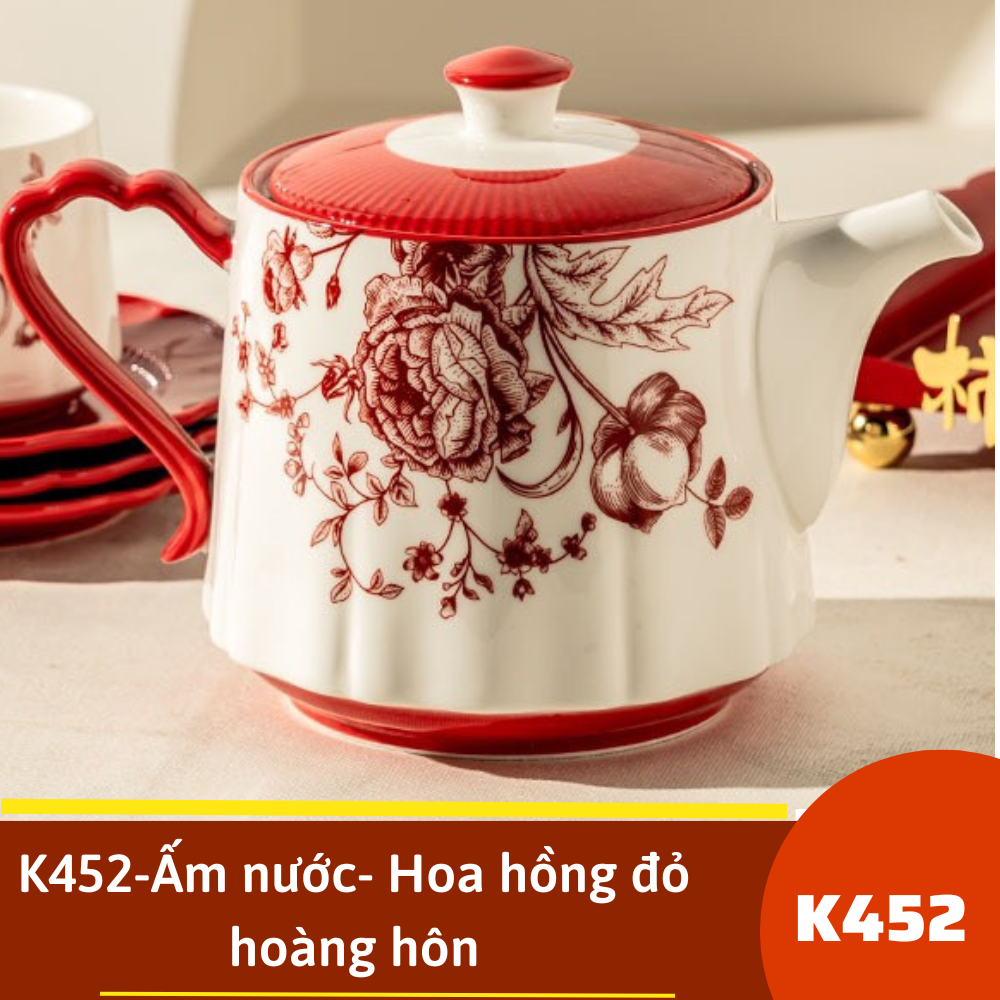 K452-Ấm nước- Hoa hồng đỏ hoàng hôn