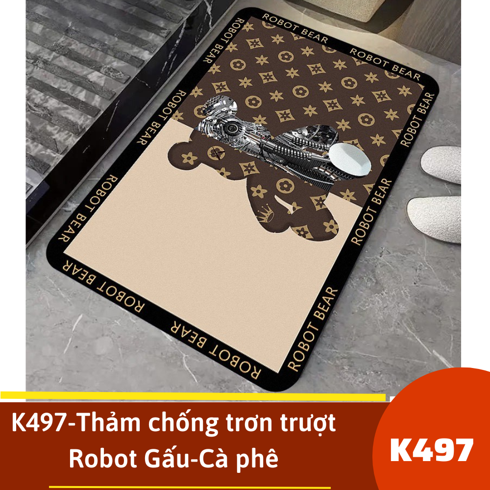 K497-Thảm chống trơn trượt Robot Gấu-Cà phê