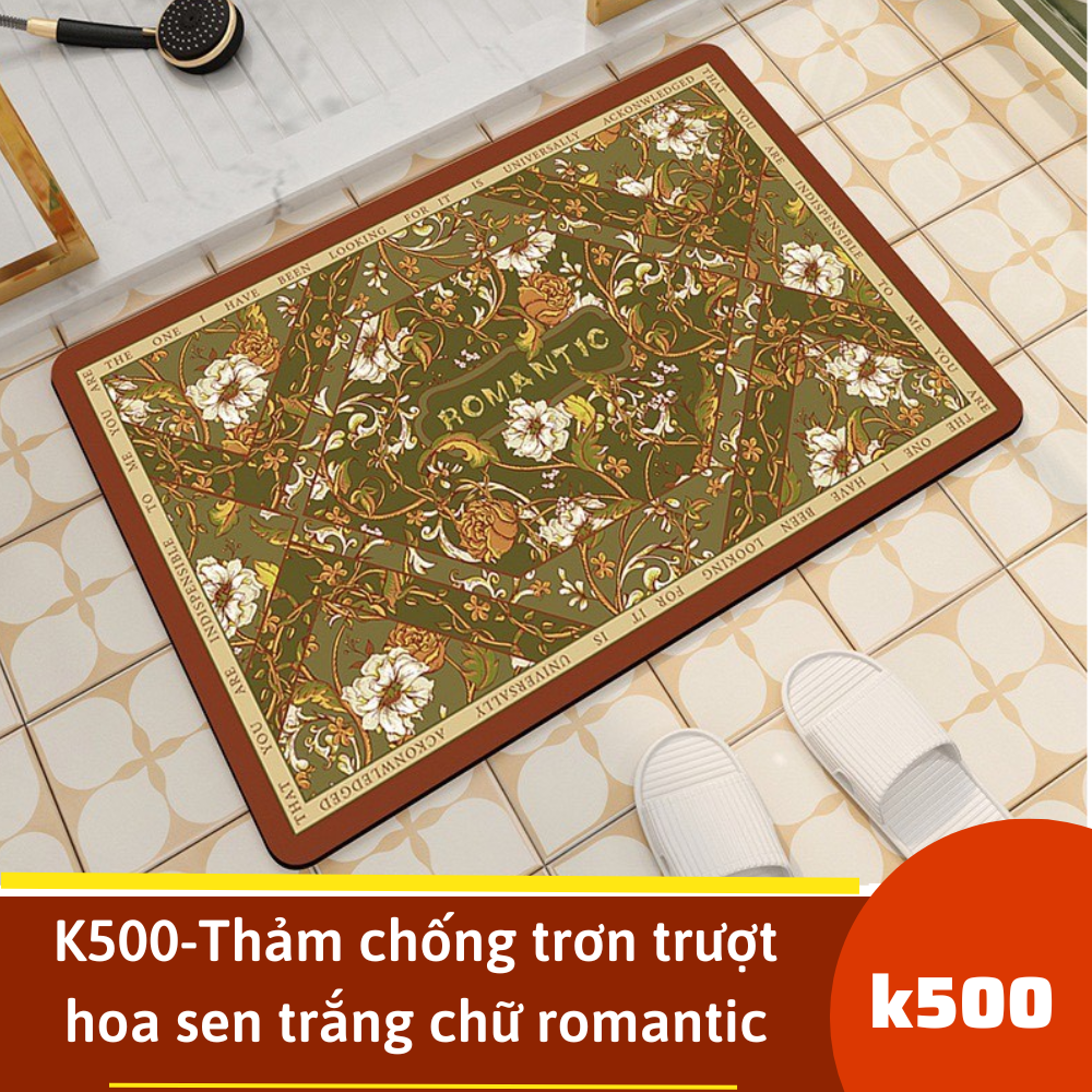 K500-Thảm chống trơn trượt hoa sen trắng chữ romantic