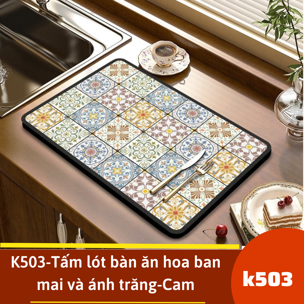 K503-Tấm lót bàn ăn hoa ban mai và ánh trăng-Cam
