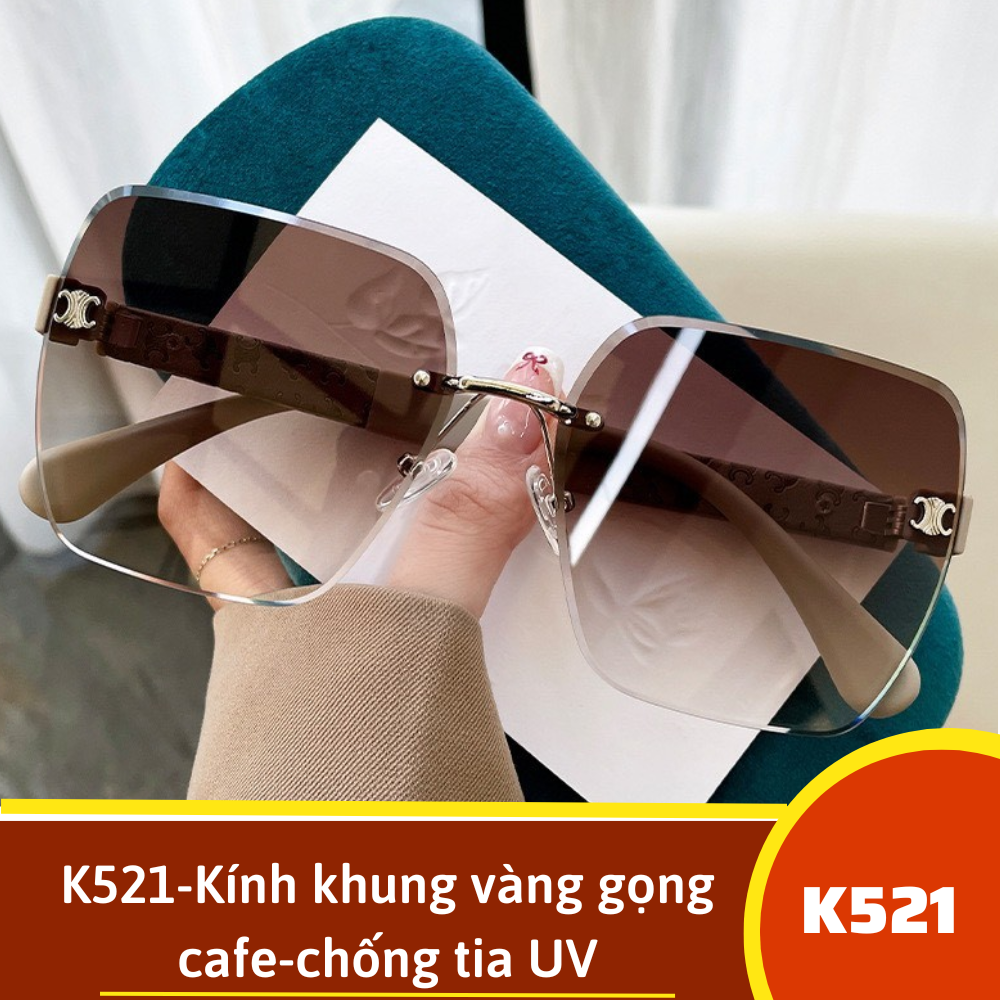 K521-Kính khung vàng gọng cafe-chống tia UV