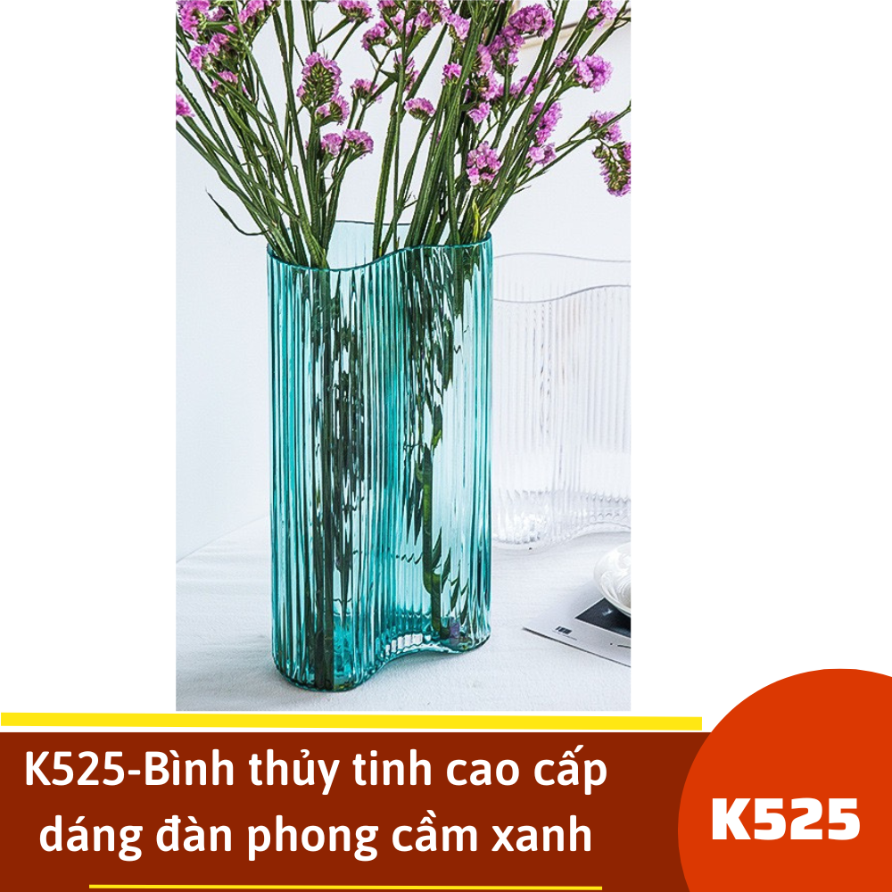K525-Bình thủy tinh cao cấp dáng đàn phong cầm xanh