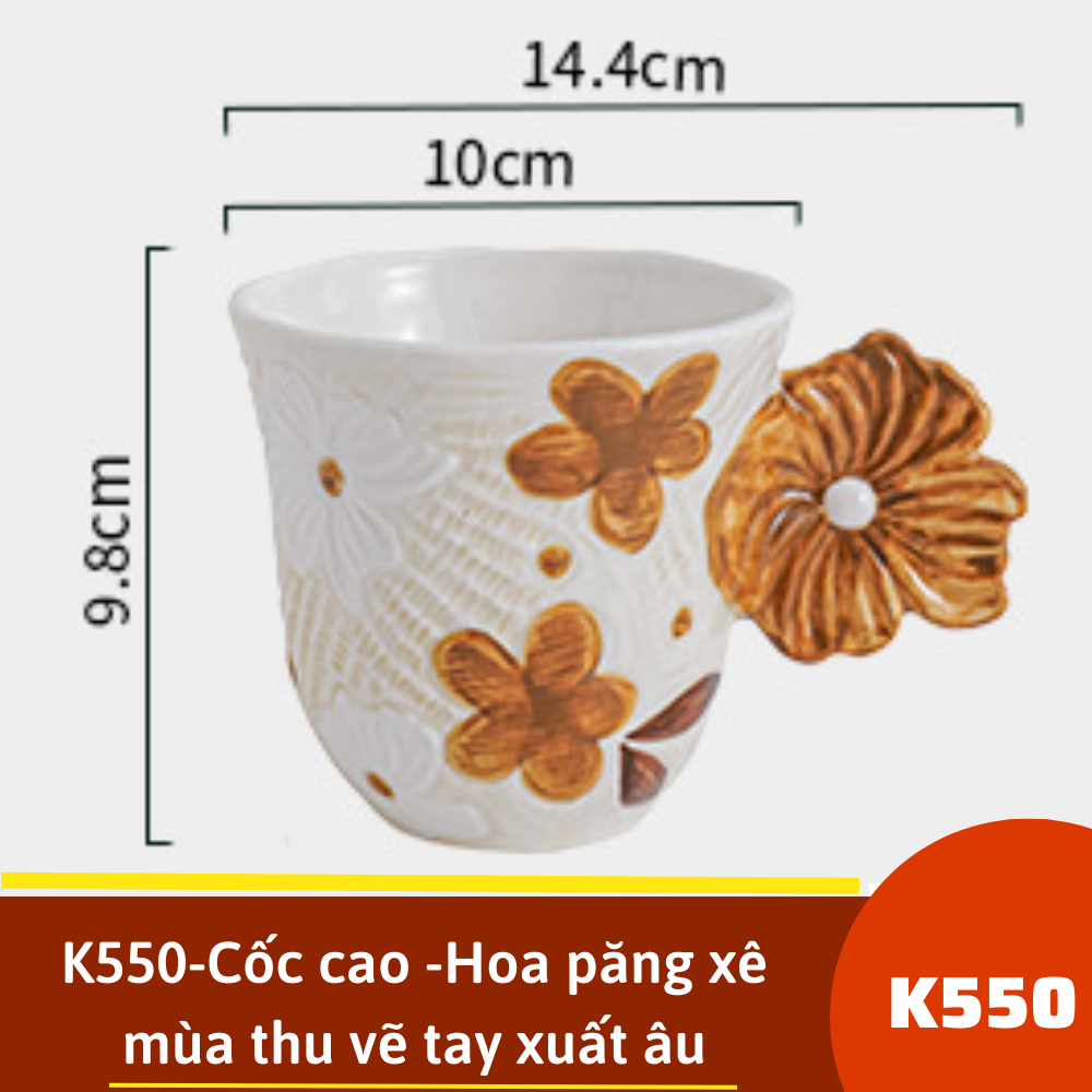 K550-Cốc cao -Hoa păng xê mùa thu vẽ tay xuất âu